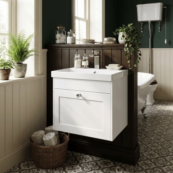 Old London Ashwick 500mm 1-Drawer Wall Hung Vanity Unit with Ceramic Basin | Product Image