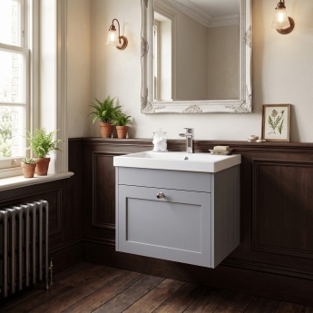 Old London Ashwick 500mm 1-Drawer Wall Hung Vanity Unit with Ceramic Basin | Product Image