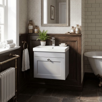 Old London Ashwick 500mm 1-Drawer Wall Hung Vanity Unit with Ceramic Basin | Product Image