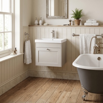 Old London Ashwick 500mm 1-Drawer Wall Hung Vanity Unit with Ceramic Basin | Product Image