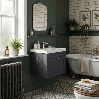 Old London Ashwick 500mm 1-Drawer Wall Hung Vanity Unit with Ceramic Basin | Product Image