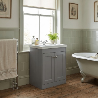 Old London Ashwick 600mm 2-Door Floor Standing Vanity Unit with Ceramic Basin | Product Image