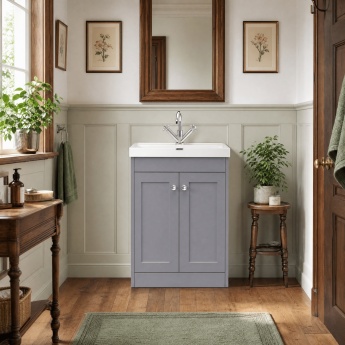 Old London Ashwick 600mm 2-Door Floor Standing Vanity Unit with Ceramic Basin | Product Image