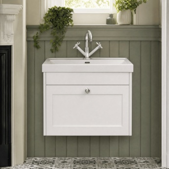 Old London Ashwick 600mm 1-Drawer Wall Hung Vanity Unit with Ceramic Basin | Product Image
