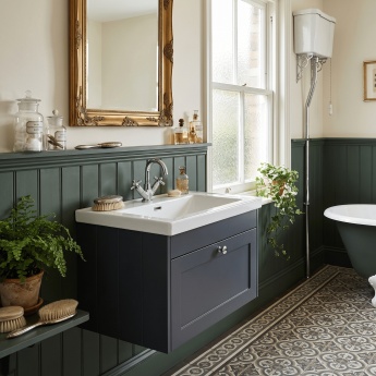 Old London Ashwick 600mm 1-Drawer Wall Hung Vanity Unit with Ceramic Basin | Product Image