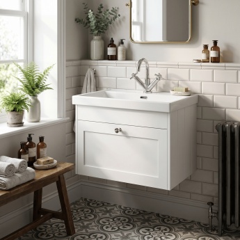 Old London Ashwick 600mm 1-Drawer Wall Hung Vanity Unit with Ceramic Basin | Product Image