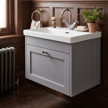 Old London Ashwick 600mm 1-Drawer Wall Hung Vanity Unit with Ceramic Basin | Product Image