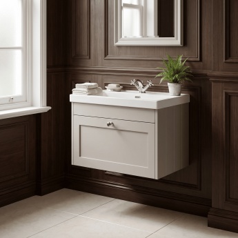Old London Ashwick 600mm 1-Drawer Wall Hung Vanity Unit with Ceramic Basin | Product Image