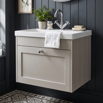 Old London Ashwick 600mm 1-Drawer Wall Hung Vanity Unit with Ceramic Basin | Product Image