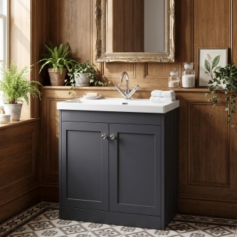 Old London Ashwick 800mm 2-Door Floor Standing Vanity Unit with Ceramic Basin | Product Image