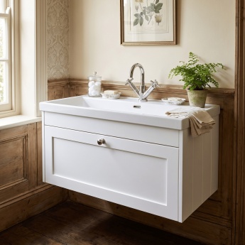 Old London Ashwick 800mm 1-Drawer Wall Hung Vanity Unit with Ceramic Basin | Product Image