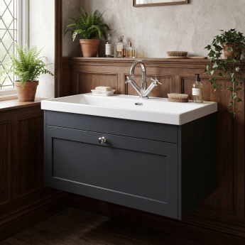 Old London Ashwick 800mm 1-Drawer Wall Hung Vanity Unit with Ceramic Basin | Product Image