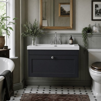 Old London Ashwick 800mm 1-Drawer Wall Hung Vanity Unit with Ceramic Basin | Product Image