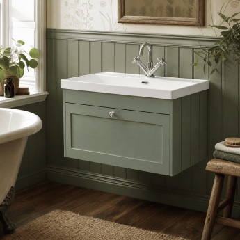 Old London Ashwick 800mm 1-Drawer Wall Hung Vanity Unit with Ceramic Basin | Product Image