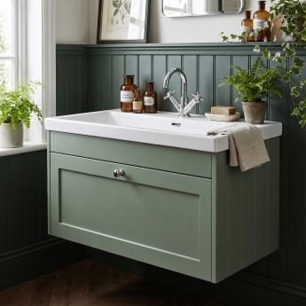 Old London Ashwick 800mm 1-Drawer Wall Hung Vanity Unit with Ceramic Basin | Product Image