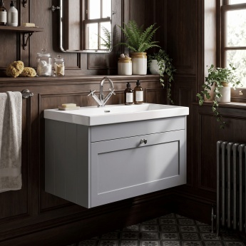 Old London Ashwick 800mm 1-Drawer Wall Hung Vanity Unit with Ceramic Basin | Product Image