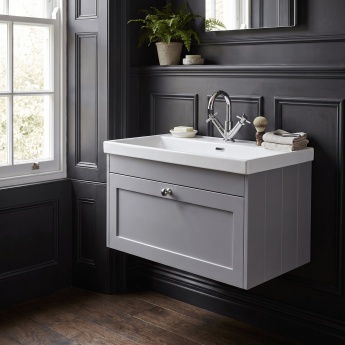 Old London Ashwick 800mm 1-Drawer Wall Hung Vanity Unit with Ceramic Basin | Product Image