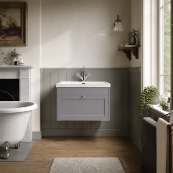 Old London Ashwick 800mm 1-Drawer Wall Hung Vanity Unit with Ceramic Basin | Product Image