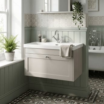 Old London Ashwick 800mm 1-Drawer Wall Hung Vanity Unit with Ceramic Basin | Product Image