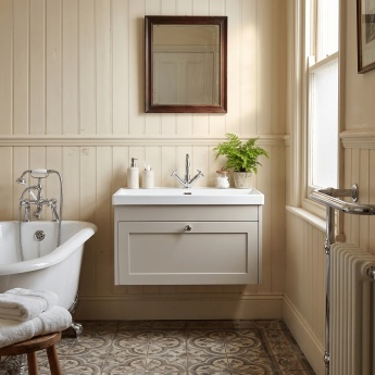 Old London Ashwick 800mm 1-Drawer Wall Hung Vanity Unit with Ceramic Basin | Product Image