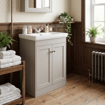 Old London Ashwick 500mm 2-Door Floor Standing Vanity Unit with Premium Fireclay Basin | Product Image