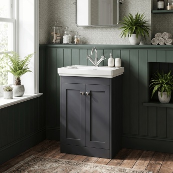 Old London Ashwick 500mm 2-Door Floor Standing Vanity Unit with Premium Fireclay Basin | Product Image