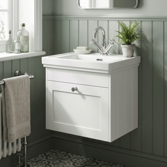 Old London Ashwick 500mm 1-Drawer Wall Hung Vanity Unit with Premium Fireclay Basin | Product Image