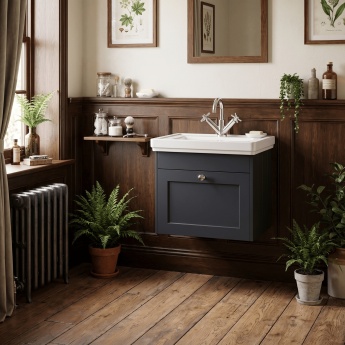 Old London Ashwick 500mm 1-Drawer Wall Hung Vanity Unit with Premium Fireclay Basin | Product Image