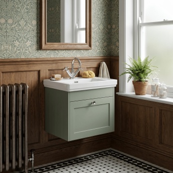 Old London Ashwick 500mm 1-Drawer Wall Hung Vanity Unit with Premium Fireclay Basin | Product Image