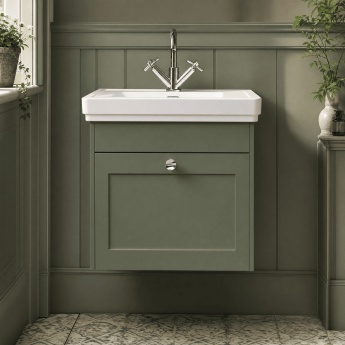 Old London Ashwick 500mm 1-Drawer Wall Hung Vanity Unit with Premium Fireclay Basin | Product Image