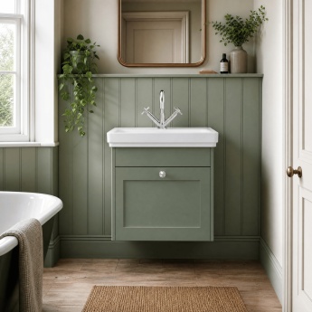 Old London Ashwick 500mm 1-Drawer Wall Hung Vanity Unit with Premium Fireclay Basin | Product Image