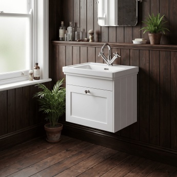 Old London Ashwick 500mm 1-Drawer Wall Hung Vanity Unit with Premium Fireclay Basin | Product Image