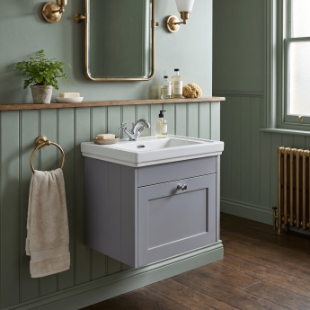 Old London Ashwick 500mm 1-Drawer Wall Hung Vanity Unit with Premium Fireclay Basin | Product Image