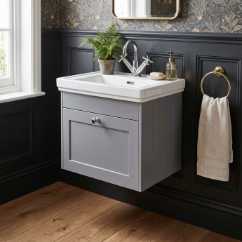 Old London Ashwick 500mm 1-Drawer Wall Hung Vanity Unit with Premium Fireclay Basin | Product Image