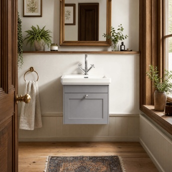 Old London Ashwick 500mm 1-Drawer Wall Hung Vanity Unit with Premium Fireclay Basin | Product Image