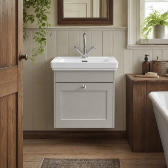 Old London Ashwick 500mm 1-Drawer Wall Hung Vanity Unit with Premium Fireclay Basin | Product Image