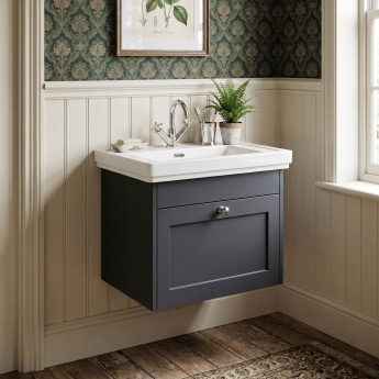 Old London Ashwick 500mm 1-Drawer Wall Hung Vanity Unit with Premium Fireclay Basin | Product Image