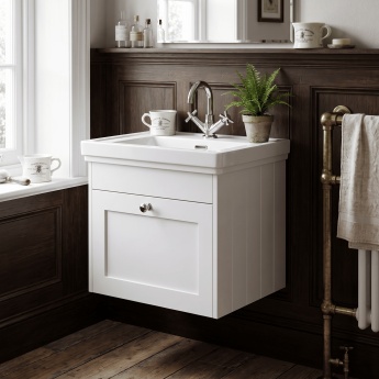Old London Ashwick 500mm 1-Drawer Wall Hung Vanity Unit with Premium Fireclay Basin | Product Image