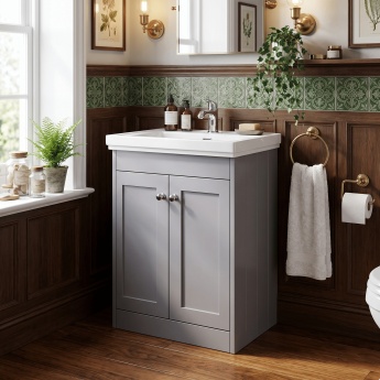 Old London Ashwick 600mm 2-Door Floor Standing Vanity Unit with Fireclay Basin | Product Image