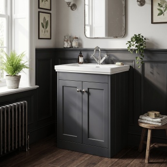 Old London Ashwick 600mm 2-Door Floor Standing Vanity Unit with Fireclay Basin | Product Image