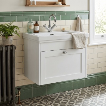 Old London Ashwick 600mm 1-Drawer Wall Hung Vanity Unit with Fireclay Basin | Product Image