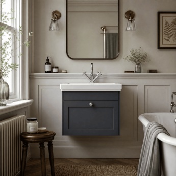 Old London Ashwick 600mm 1-Drawer Wall Hung Vanity Unit with Fireclay Basin | Product Image
