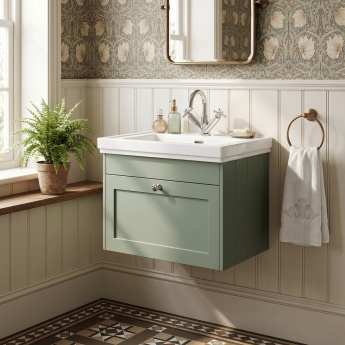 Old London Ashwick 600mm 1-Drawer Wall Hung Vanity Unit with Fireclay Basin | Product Image