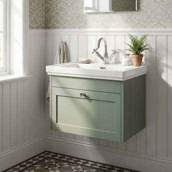 Old London Ashwick 600mm 1-Drawer Wall Hung Vanity Unit with Fireclay Basin | Product Image