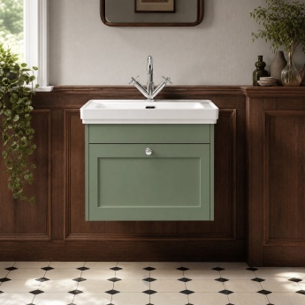 Old London Ashwick 600mm 1-Drawer Wall Hung Vanity Unit with Fireclay Basin | Product Image