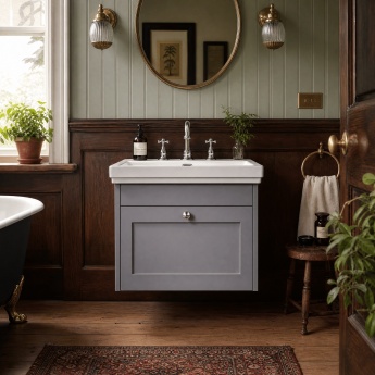 Old London Ashwick 600mm 1-Drawer Wall Hung Vanity Unit with Fireclay Basin | Product Image