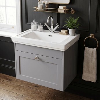 Old London Ashwick 600mm 1-Drawer Wall Hung Vanity Unit with Fireclay Basin | Product Image