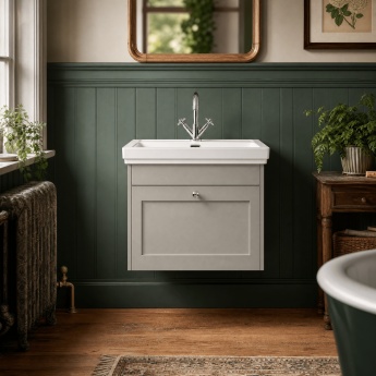 Old London Ashwick 600mm 1-Drawer Wall Hung Vanity Unit with Fireclay Basin | Product Image