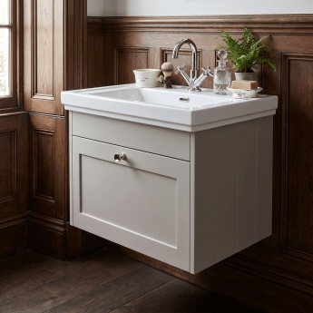 Old London Ashwick 600mm 1-Drawer Wall Hung Vanity Unit with Fireclay Basin | Product Image