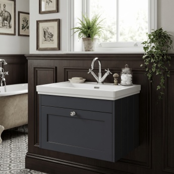 Old London Ashwick 600mm 1-Drawer Wall Hung Vanity Unit with Fireclay Basin | Product Image